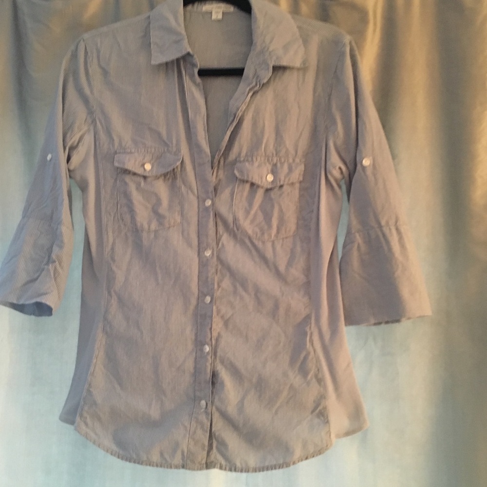 BLUE STRIPED JAMES PERSE TAB SLEEVE BUTTON UP Sz 4